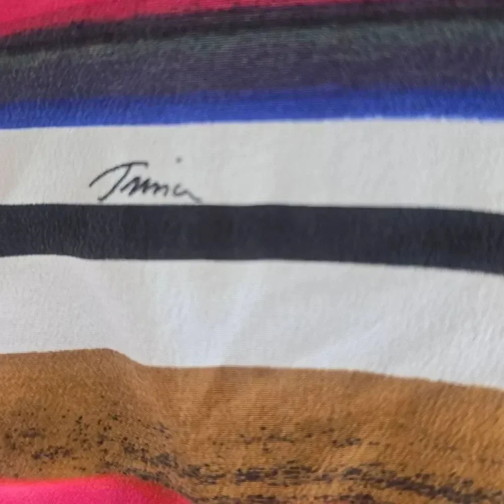 Trina Turk Multicolor Stripe Sandwashed Silk Crêpe Square Scarf, NWOT